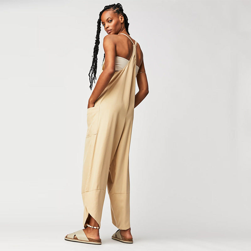 Damen Lässiger Jumpsuit mit weitem Bein und seitlichen Taschen R&B