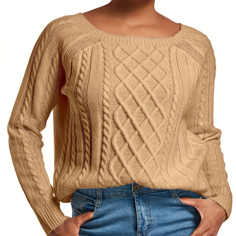 Damen Strickpullover mit modernem Zopfmuster und weitem Schnitt R&B