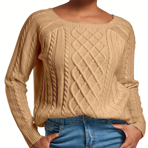 Damen Strickpullover mit modernem Zopfmuster und weitem Schnitt R&B