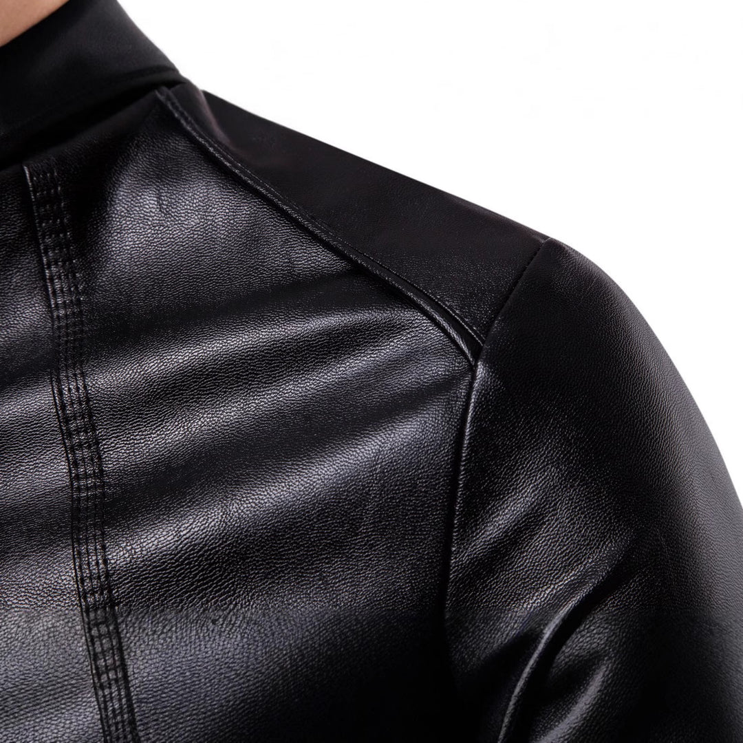 Herren elegante Kunstlederjacke mit Stehkragen R&B
