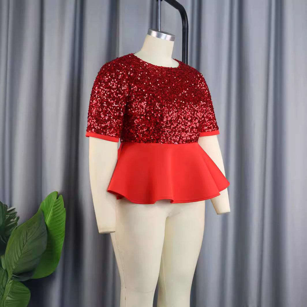 Damen Elegantes Glitzeroberteil mit peplum Saum R&B