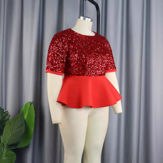 Damen Elegantes Glitzeroberteil mit peplum Saum R&B