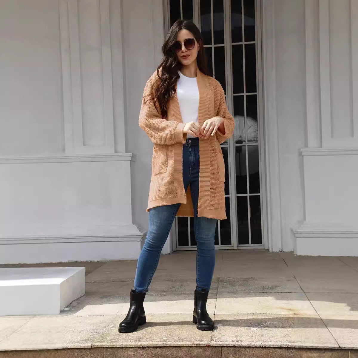 Damen Offene Strickjacke im lässigen Design mit praktischen Taschen R&B