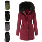 Damen isolierte Parka-Jacke mit abnehmbarem Kunstfellkragen und verstellbarem Taillenzug