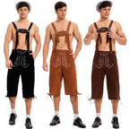 Herren nan knielange traditionelle Lederhose mit besticktem Brustlatz und verstellbaren Trägern R&B
