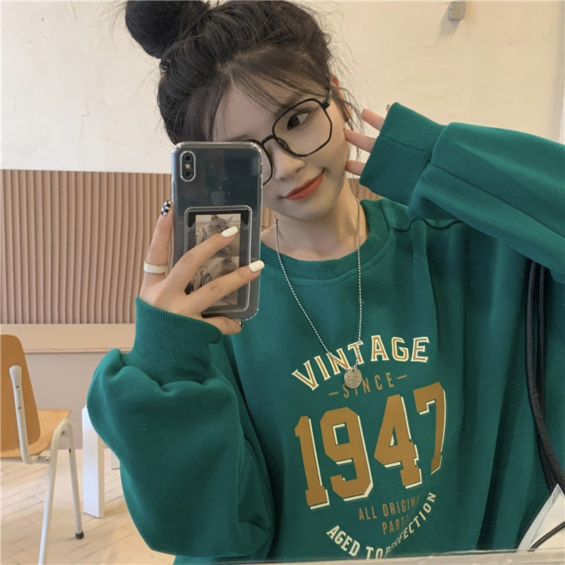 Damen lässiger Oversized Sweatshirt mit Vintage-Druck