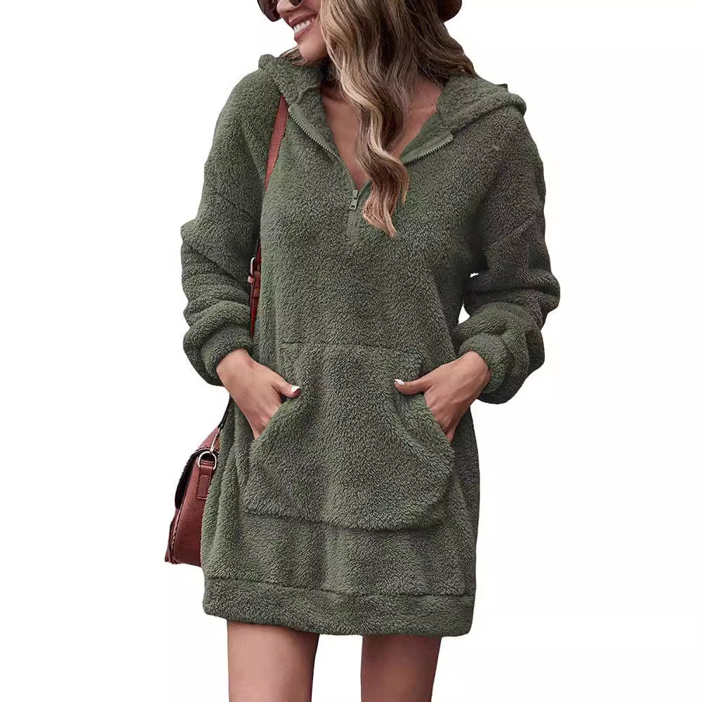 Damen Kapuzenkleid aus Kuschelfleece R&B
