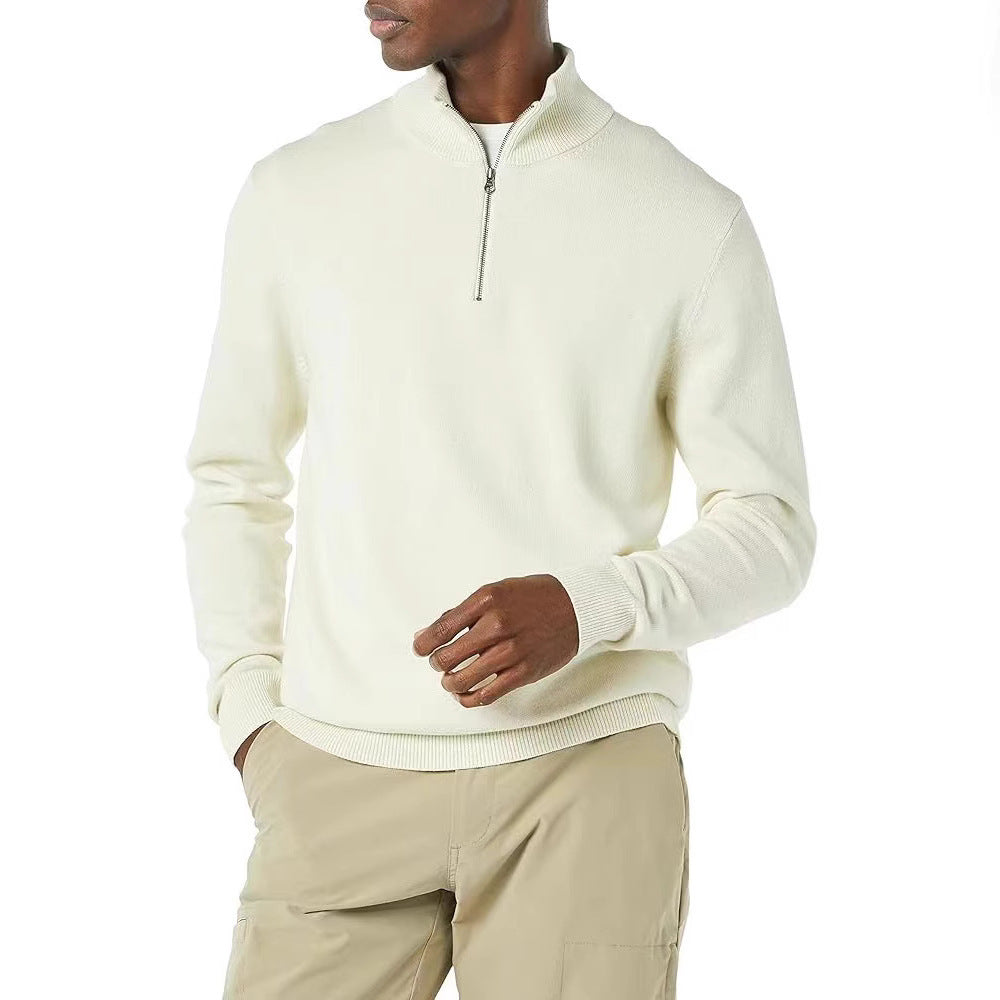 Herren Strickpullover mit hohem Kragen und halbem Reißverschluss R&B