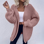 Damen lässiger Grobstrick-Cardigan mit tiefen Taschen und voluminösen Ärmeln R&B