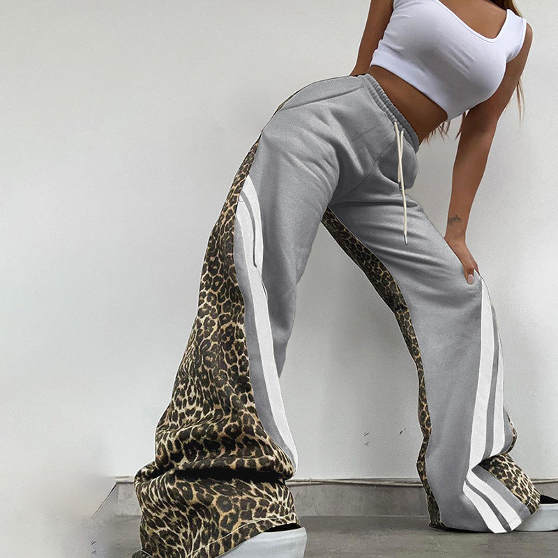 Damen Sportliche Sweatpants mit Leomuster und seitlichen Streifen R&B