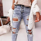 Damen Destroyed Boyfriend Jeans Im Lässigen Vintage-Stil mit Hohem Bund R&B