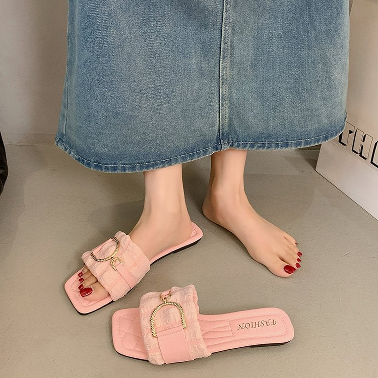 Damen bequeme Pantoletten mit schickem Riemen und Glitzerverschluss R&B