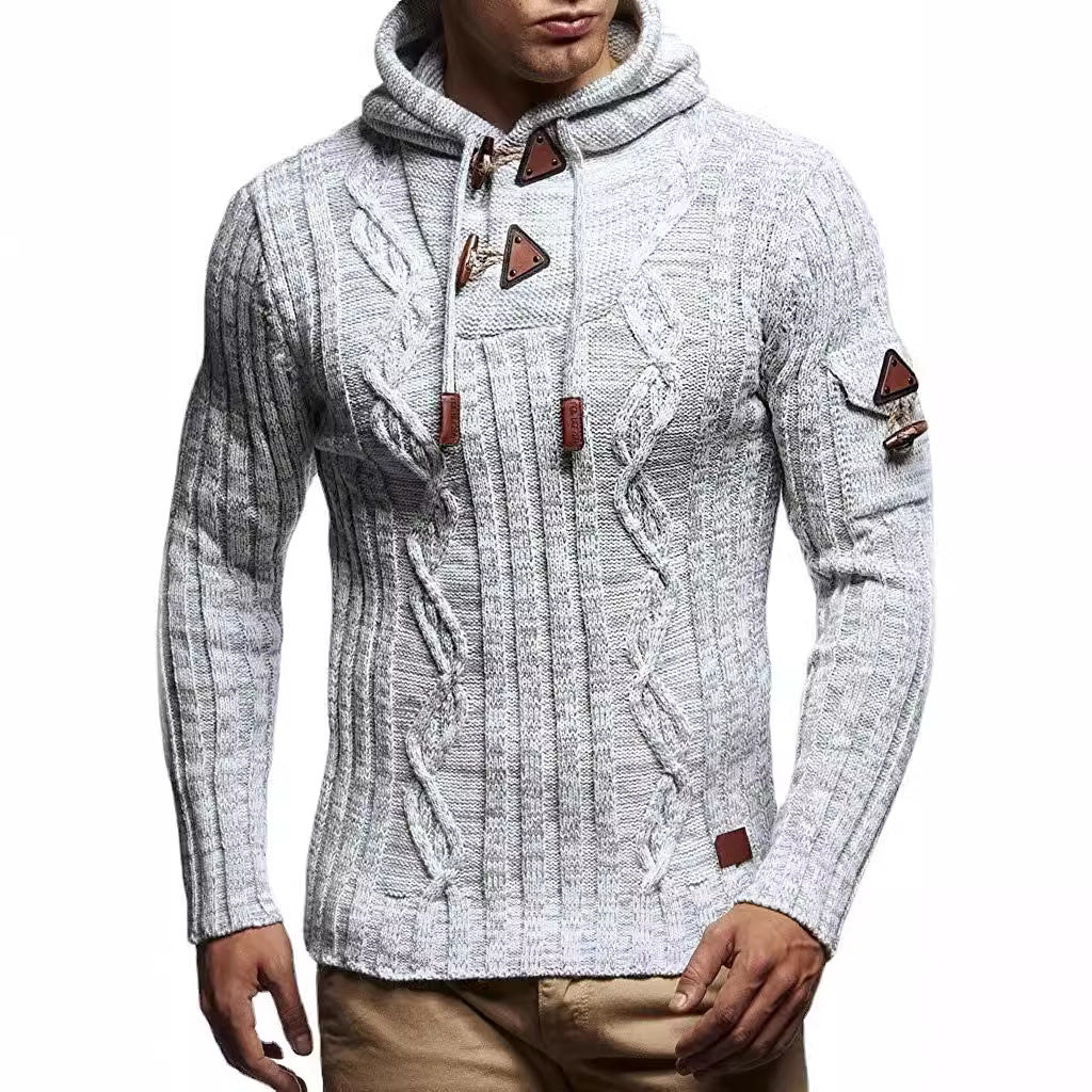 Herren Strickpullover mit Kapuze und hochwertiger Struktur R&B
