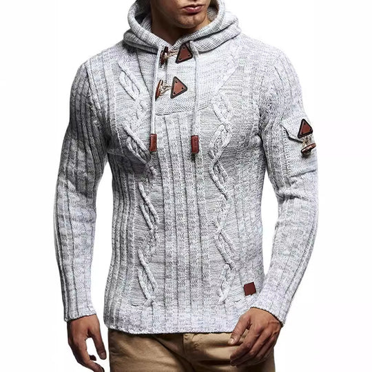 Herren Strickpullover mit Kapuze und hochwertiger Struktur R&B