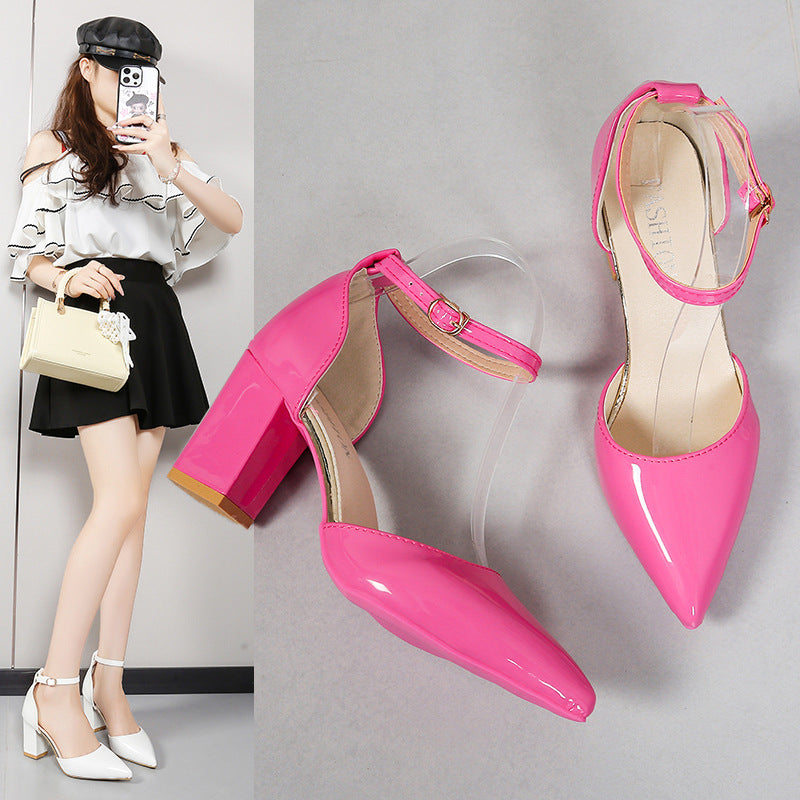 Damen elegante High-Heels mit transparentem Riemen und Blockabsatz R&B