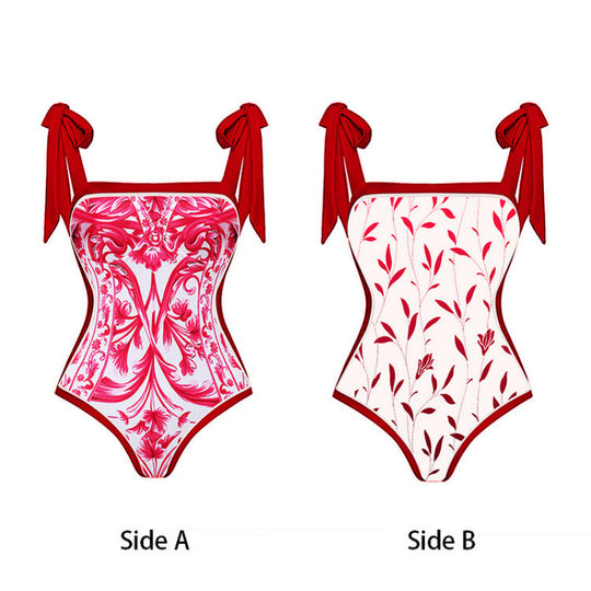 Damen Badeanzug-Set mit elegantem Floral-Design und passender Strandhose R&B