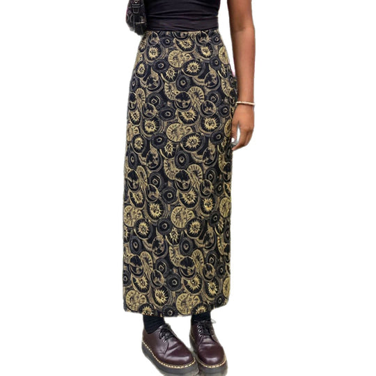 Damen Midi-Rock mit kunstvollem Druck und elastischem Bund R&B