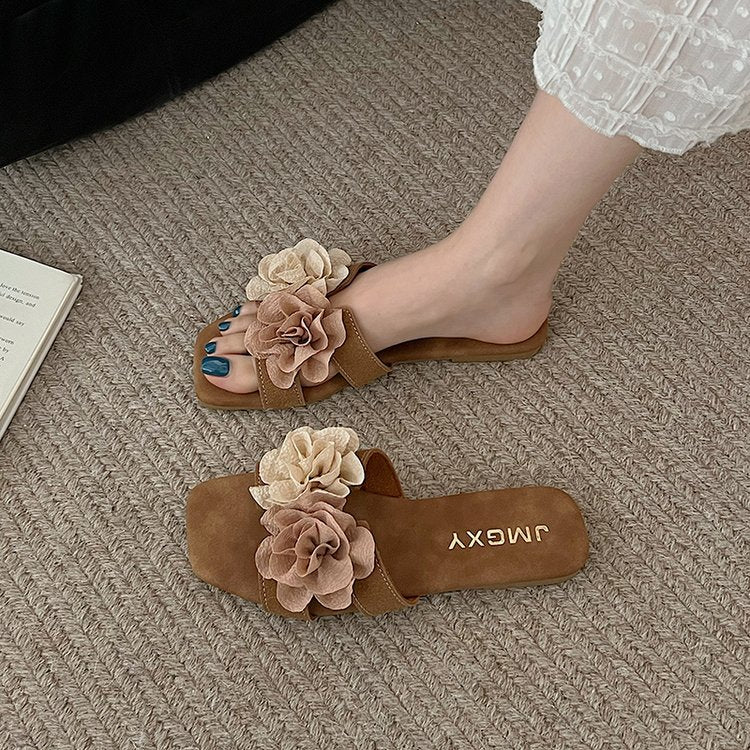 Damen Pantoletten mit zierlichen Blumenapplikationen R&B