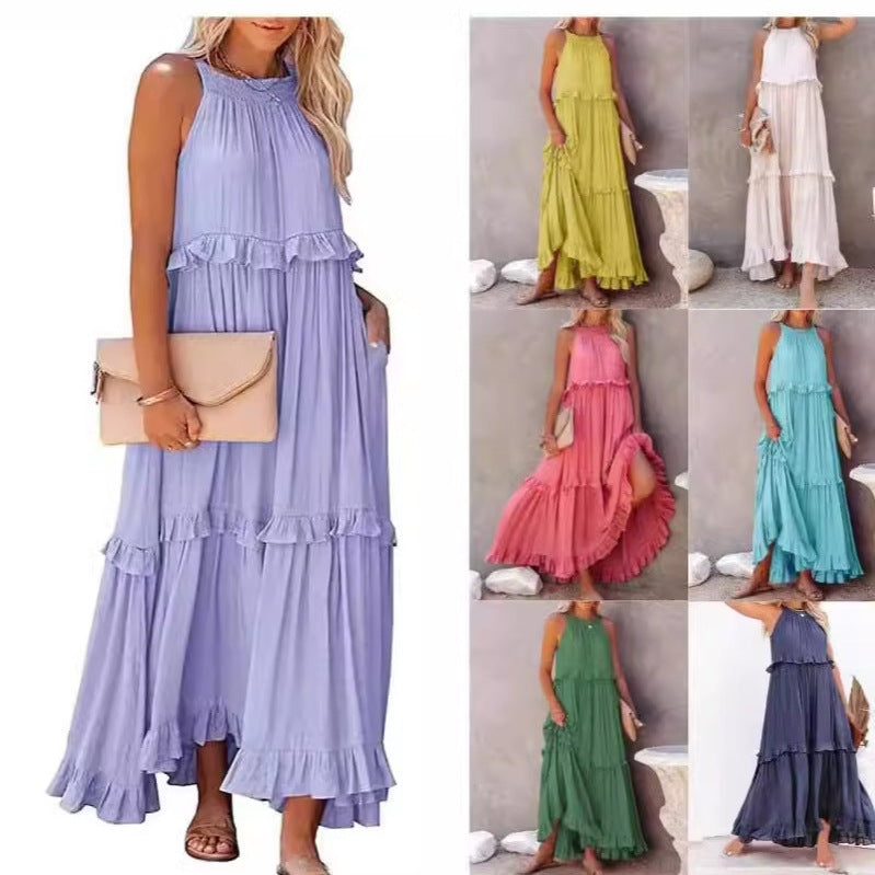 Damen Maxikleid mit Rüschendetails und luftiger Silhouette R&B
