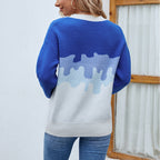 Damen modischer Pullover mit kreativem Farbverlauf und Rundhalsausschnitt