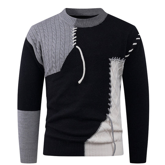 Herren modischer Strickpullover mit asymmetrischem Zopfmuster R&B