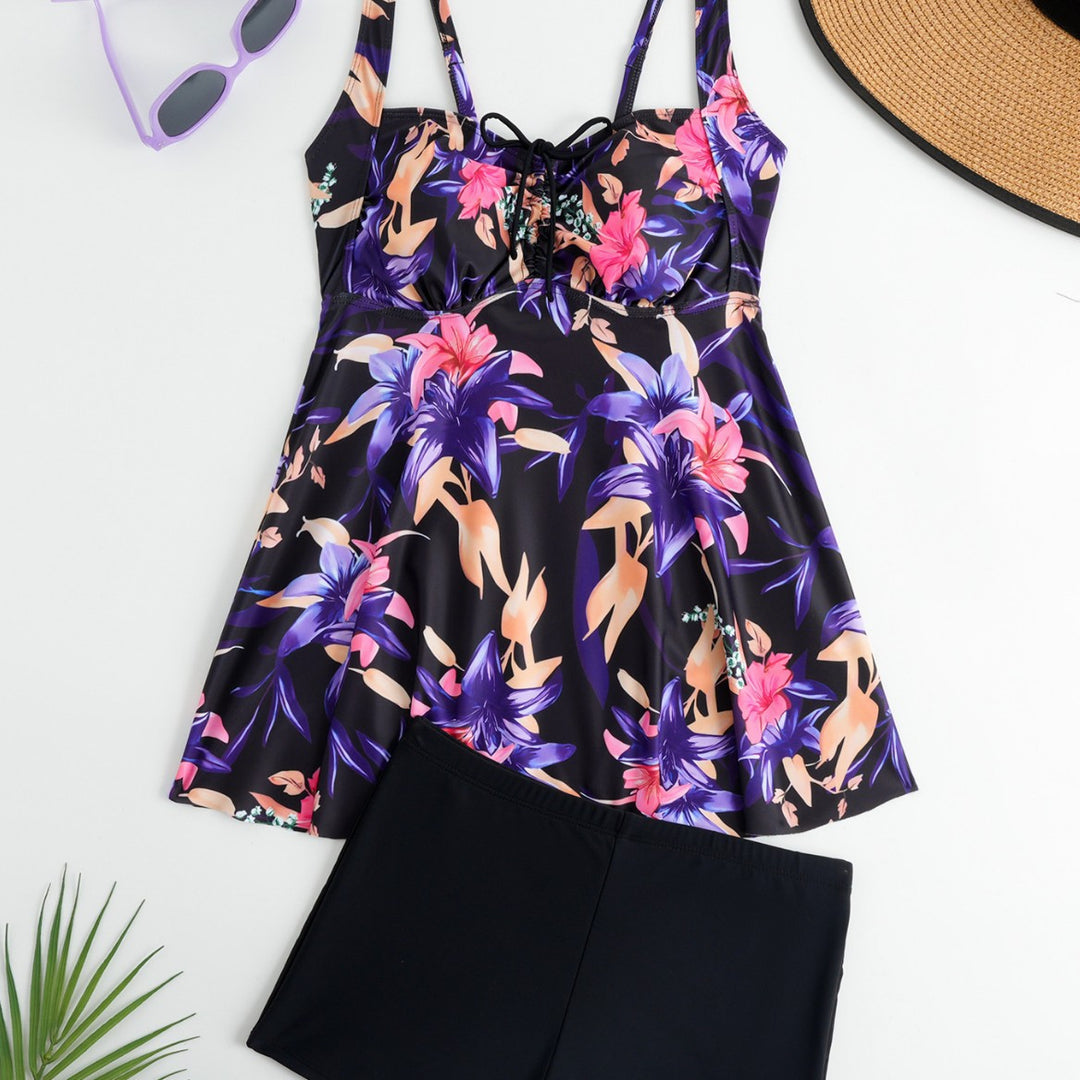 Damen Tankini mit floralem Oberteil und bequemen Shorts R&B