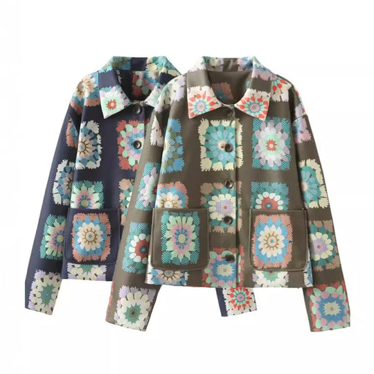 Damen modische Jacke mit floralem Muster und praktischen Taschen R&B