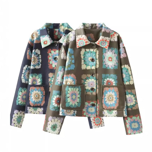 Damen modische Jacke mit floralem Muster und praktischen Taschen R&B