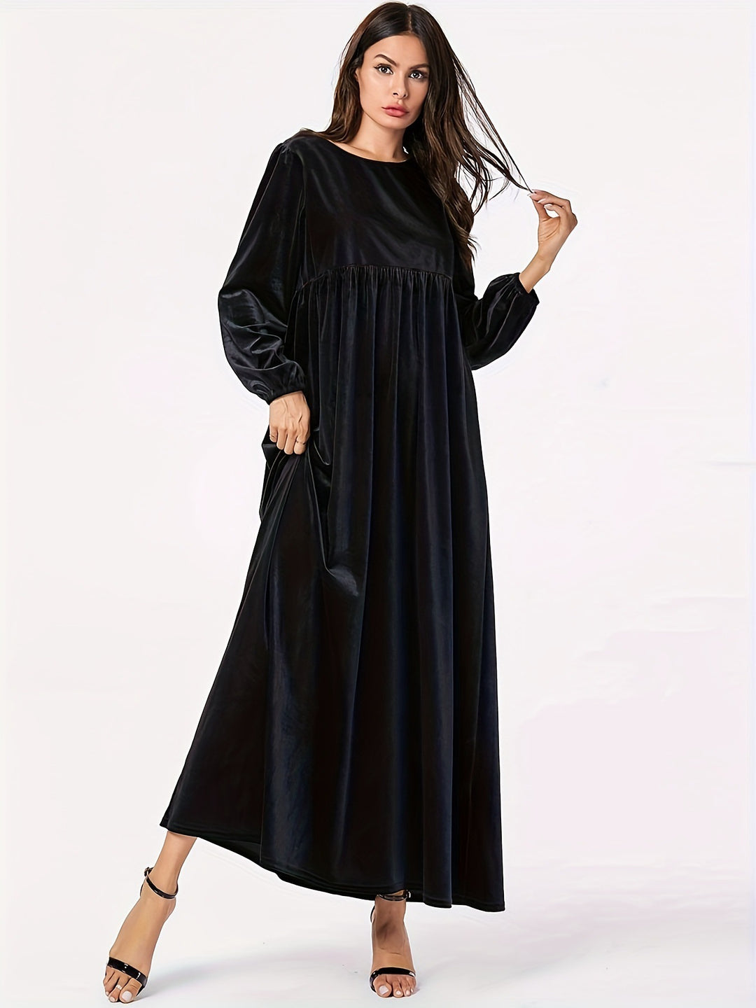 Damen Maxikleid aus luxuriösem Samt mit elegantem Faltenwurf R&B