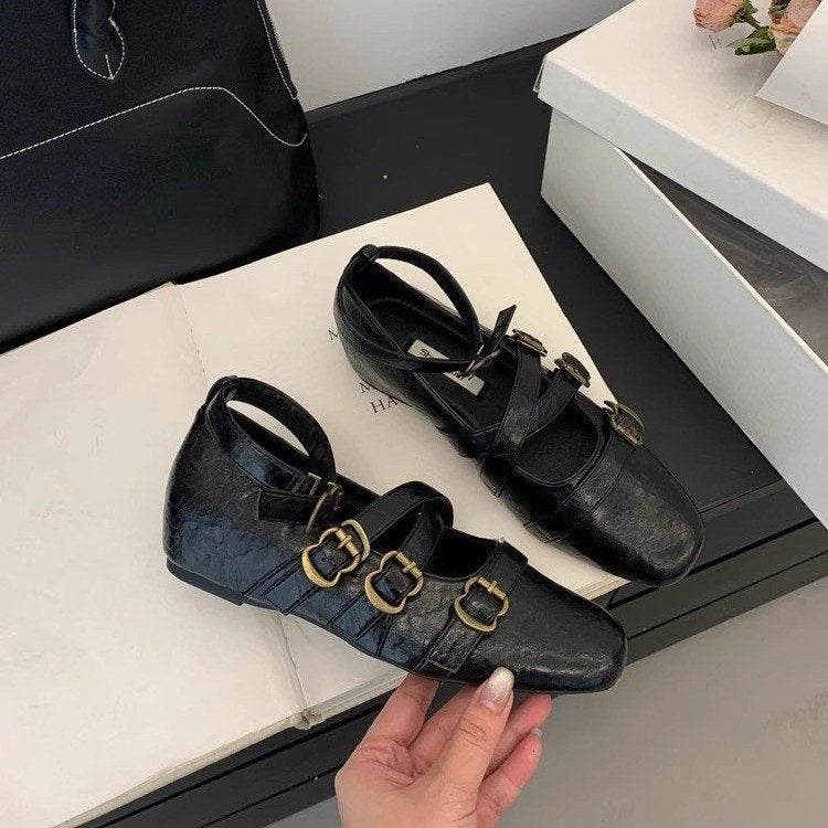 Damen elegante Ballerinas mit modischen Riemchen und verstellbaren Schnallen R&B