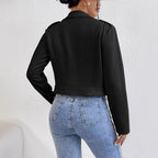 Damen Stylische Kunstjacke im Biker-Stil mit asymmetrischem Reißverschluss R&B