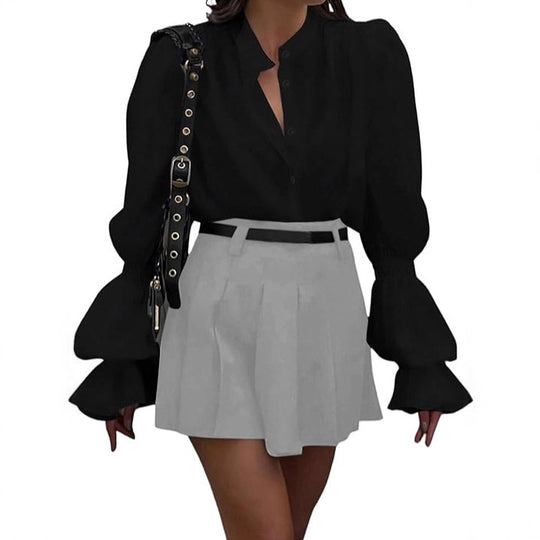 Damen Bluse mit eleganten Puffärmeln und zeitlosem Stehkragen R&B