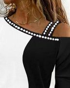 Damen Trendy Asymmetrisches Oberteil mit Strassbesatz R&B