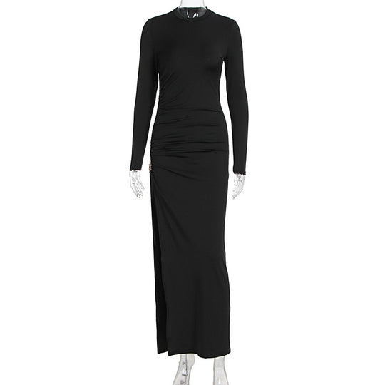 Damen elegantes, figurbetontes Kleid mit Raffungen und hohem Schlitz R&B