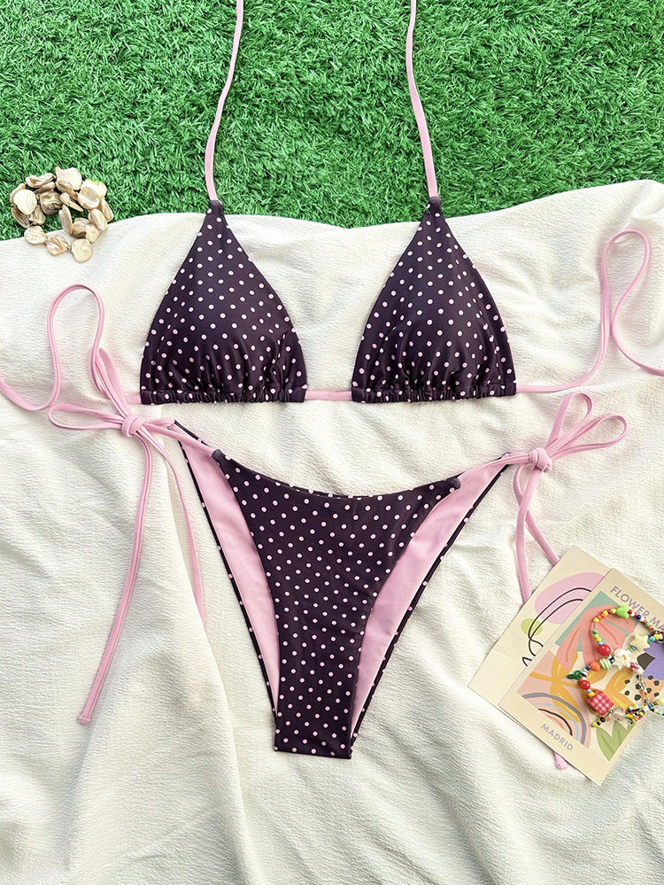 Damen Triangel-Bikini-Set mit verstellbaren Bindebändern und animalischem Design R&B