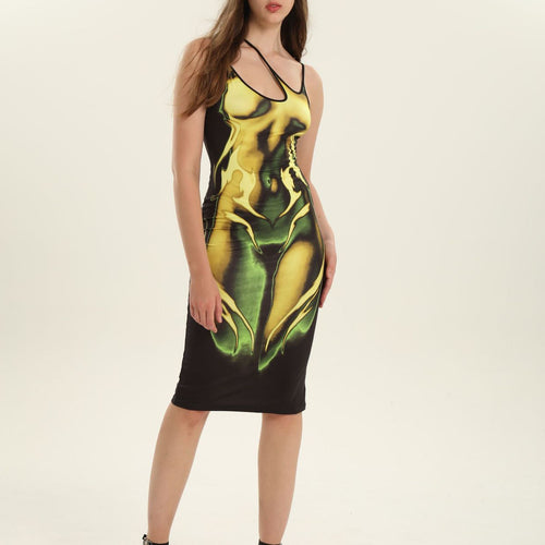 Damen Körperbetontes Kleid mit einzigartigem Grafikdesign R&B