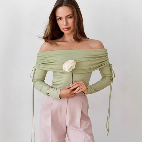 Damen Off-Shoulder Oberteil mit eleganter Raffung R&B