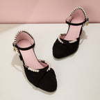 Damen Elegante Absatzsandalen mit zarter Perlenverzierung und komfortablem Blockabsatz R&B