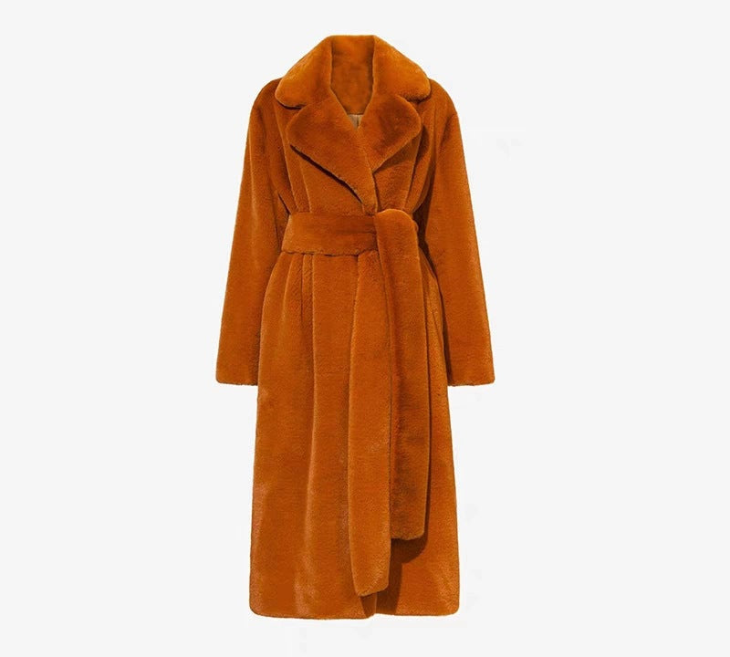 Damen Lange Kuschel-Bademantel mit Gürtel und Taschen R&B