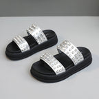 Damen Glamouröse Strandsandalen mit funkelnden Kristall-Applikationen R&B