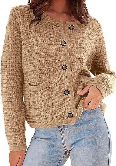 Damen Strickjacke mit dekorativen Knöpfen und praktischen Taschen R&B