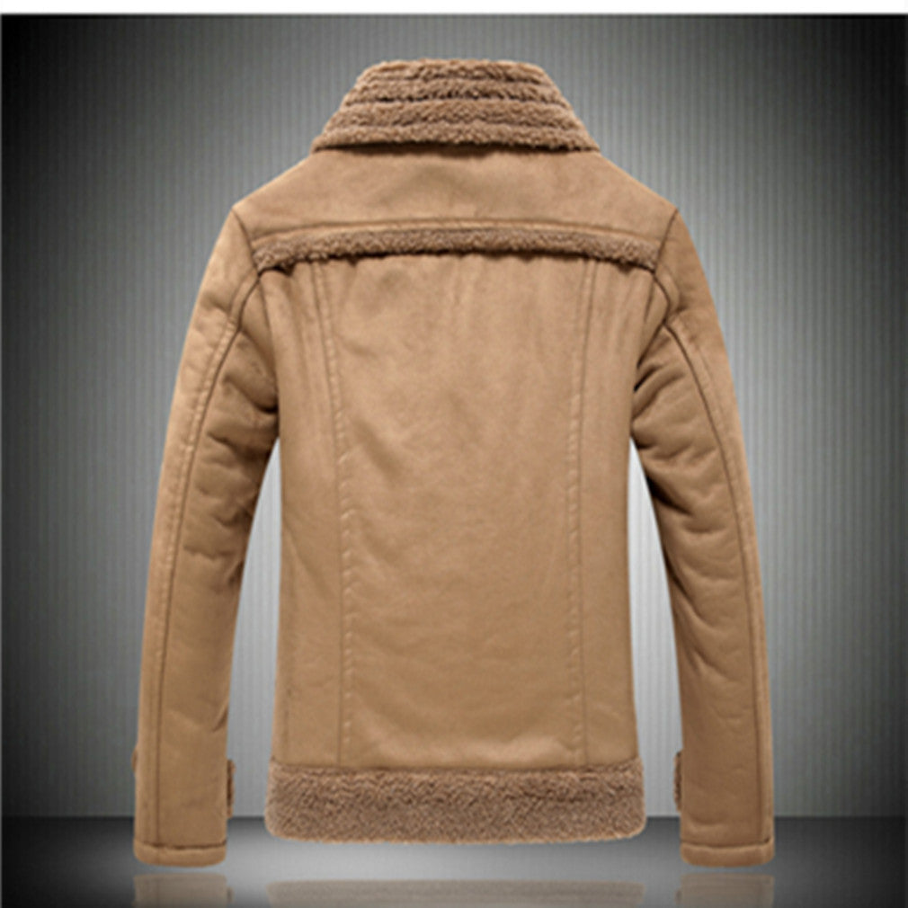 Herren warme Lammfelljacke mit Knopfkragen R&B