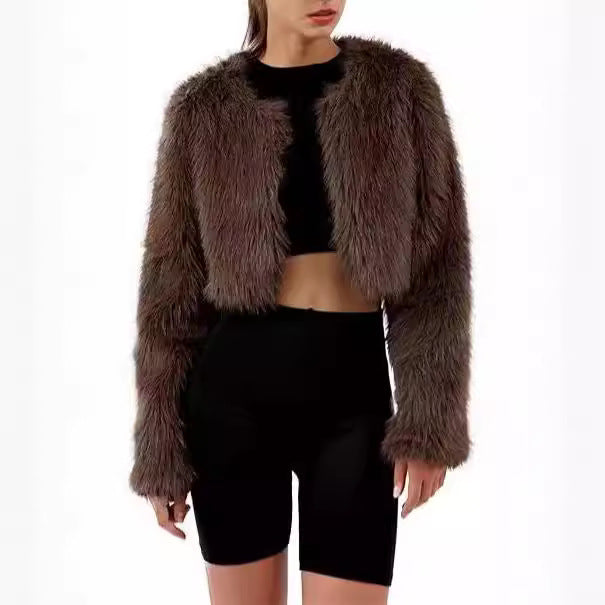 Damen Flauschige Kurzjacke mit offenem Schnitt R&B