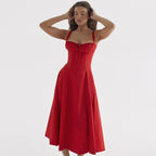 Damen Elegantes Maxikleid mit gerafftem Oberteil und ausgestelltem Rock R&B