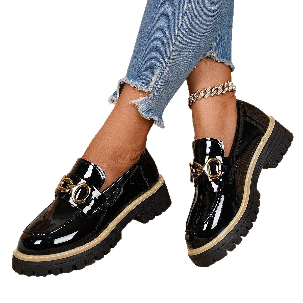 Damen Komfortable Mokassin-Schuhe mit glänzenden Akzenten und robustem Sohlenprofil R&B
