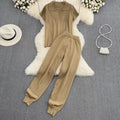 Damen elegantes Lounge-Set mit kurzärmligem Polo und weiten Hosen R&B