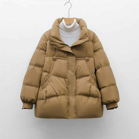 Damen voluminöse Winterjacke mit praktischen Taschen und hochschließendem Kragen R&B
