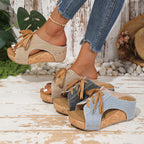 Damen Slip-On Sandalen mit Korksohle und stylischen Schnürdetails