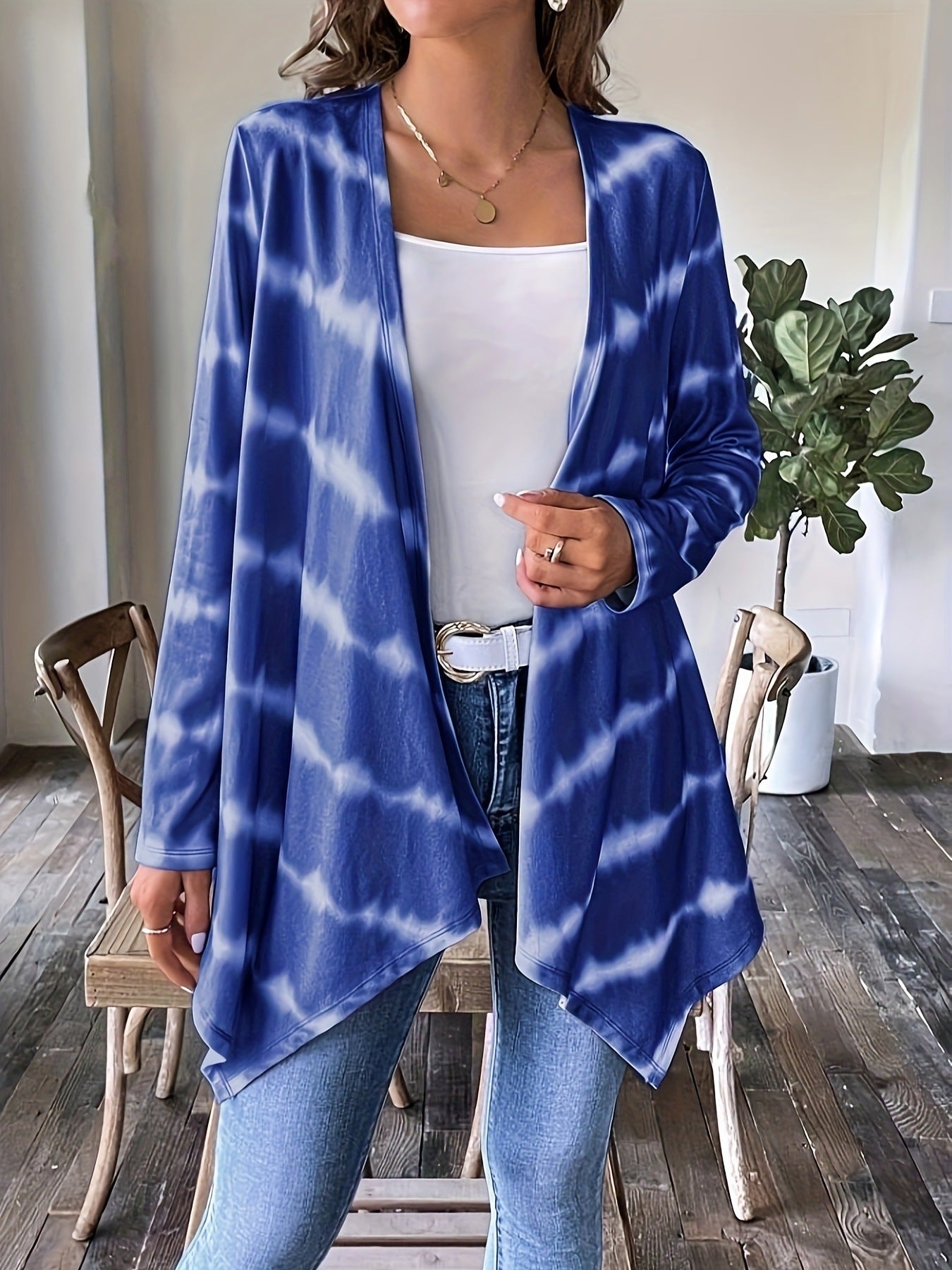 R&B | Cardigan Offene Vorderseite Lange Ärmel Batikmuster Lässige Chic-Schicht