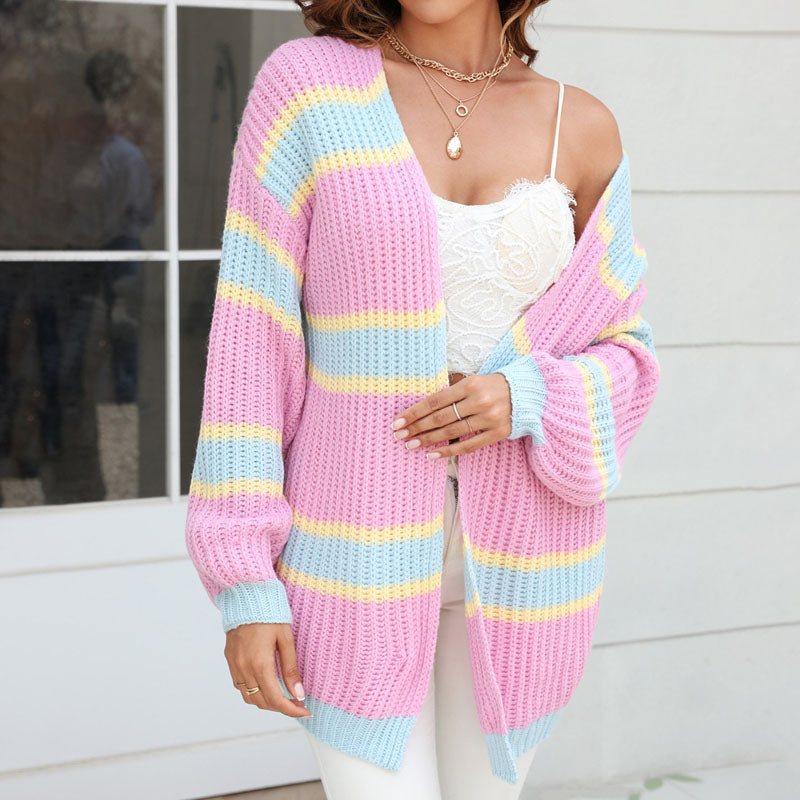 R&B | Gestreifter Strickcardigan Acryl Bunt, Weich